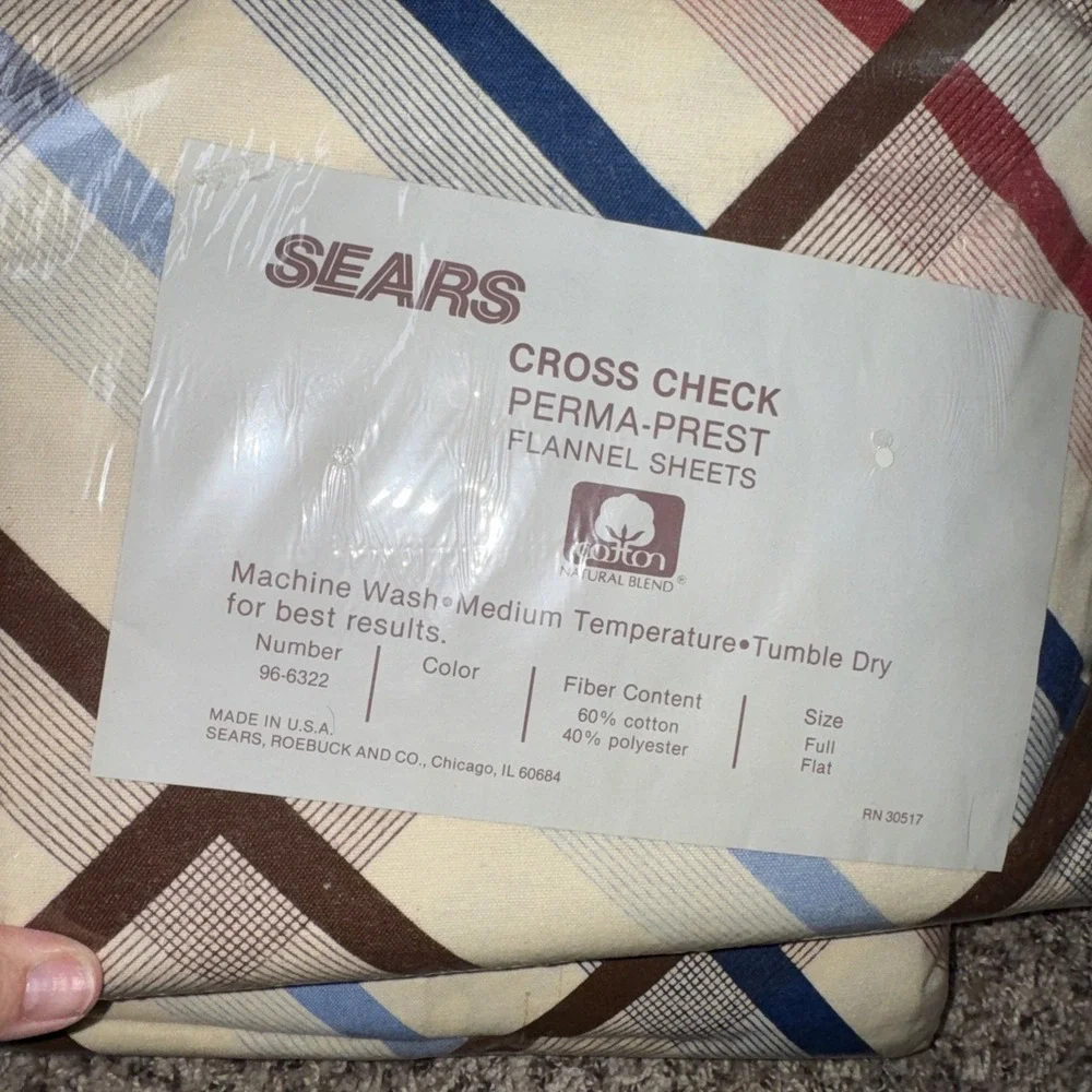 Sears Perma-Prest Flannel‎ Sheet Full Size Fitted & Flat Cotton/Poly Blend USA